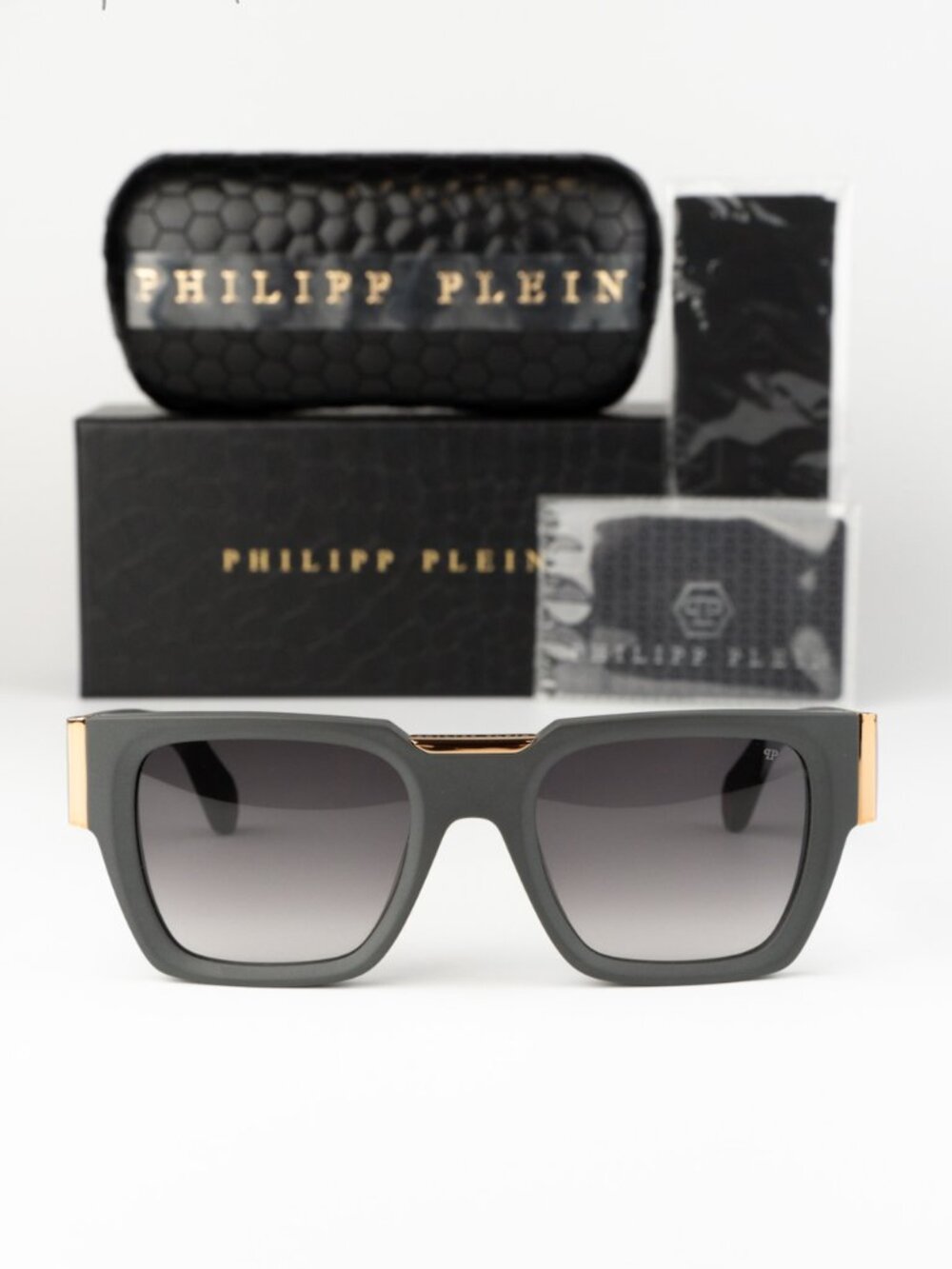 Philipp Plein Men Sunglasses Grey Gradient Square SPP095M 0L46 NEW AUTHENTIC
